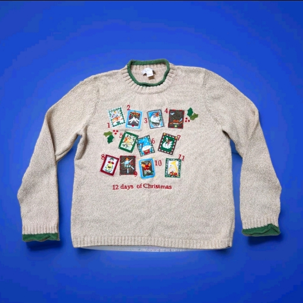 VTG Christopher & Banks 12 Days of Christmas Sweater  Size M